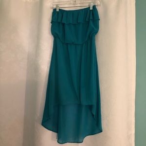 High-Low Strapless Chiffon Teal Dress
